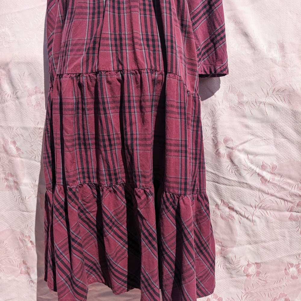 Vermont Country Store Dress M Plaid Tiered Cotton Midi Cottagecore Modest V Neck - Picture 11 of 16